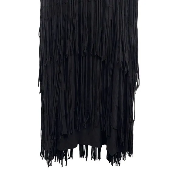 Free People Beach Fringe Tiered Maxi Skirt Black Western FP Small Long