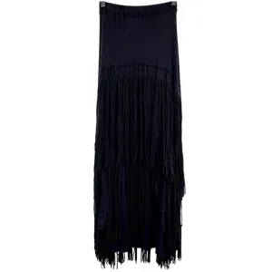 Free People Beach Fringe Tiered Maxi Skirt Black Western FP Small Long