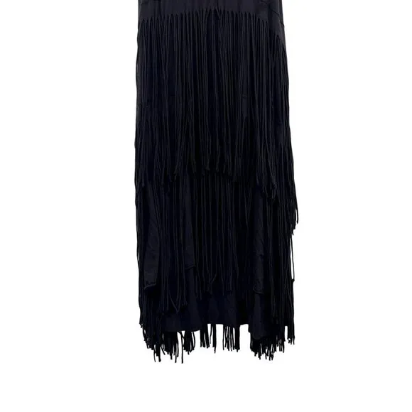 Free People Beach Fringe Tiered Maxi Skirt Black Western FP Small Long