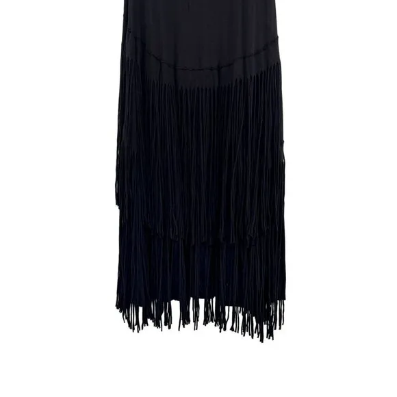 Free People Beach Fringe Tiered Maxi Skirt Black Western FP Small Long