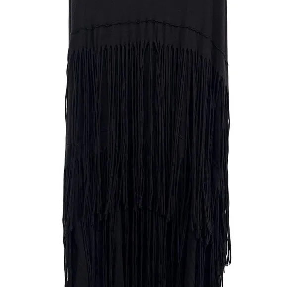Free People Beach Fringe Tiered Maxi Skirt Black Western FP Small Long