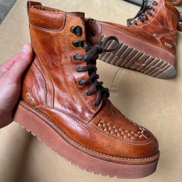FREE PEOPLE BILLIE Boots BED STU ELISHA MotoCombat Cognac Brown Tan Size 7
