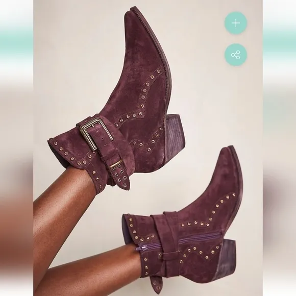 Free People Billy Western Studded Boots‎ Size 7.5 Brandy Wine