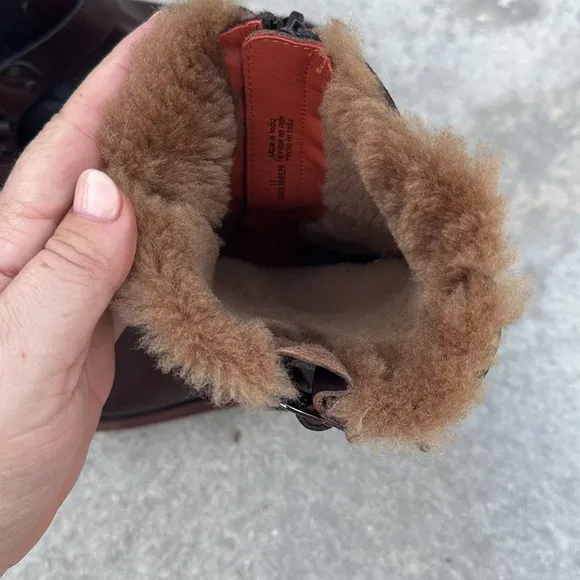 Free People Brown Combat Boots with Fuzzy Lining and Buckle Detail