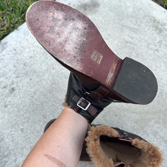 Free People Brown Combat Boots with Fuzzy Lining and Buckle Detail