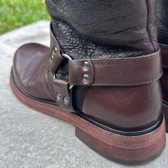 Free People Brown Combat Boots with Fuzzy Lining and Buckle Detail