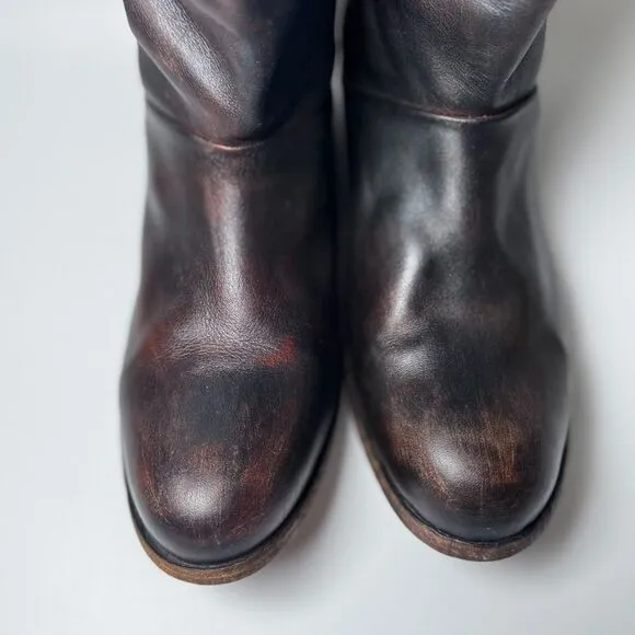 Free People Brown Leather Boots Womens EU 37  Tall Studded Portugal Decorative