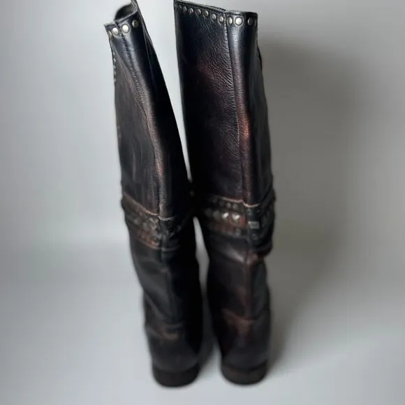 Free People Brown Leather Boots Womens EU 37  Tall Studded Portugal Decorative