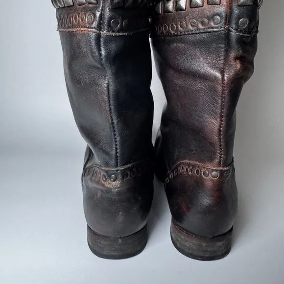 Free People Brown Leather Boots Womens EU 37  Tall Studded Portugal Decorative