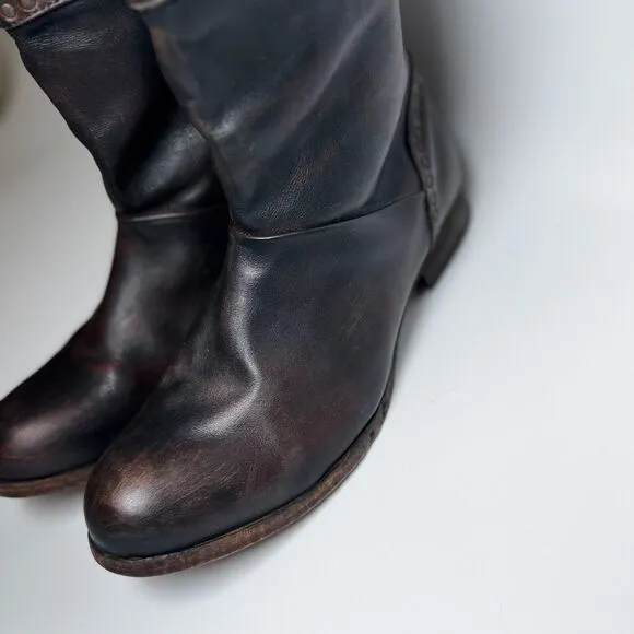 Free People Brown Leather Boots Womens EU 37  Tall Studded Portugal Decorative