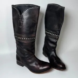 Free People Brown Leather Boots Womens EU 37  Tall Studded Portugal Decorative
