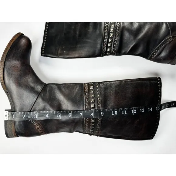 Free People Brown Leather Boots Womens EU 37  Tall Studded Portugal Decorative