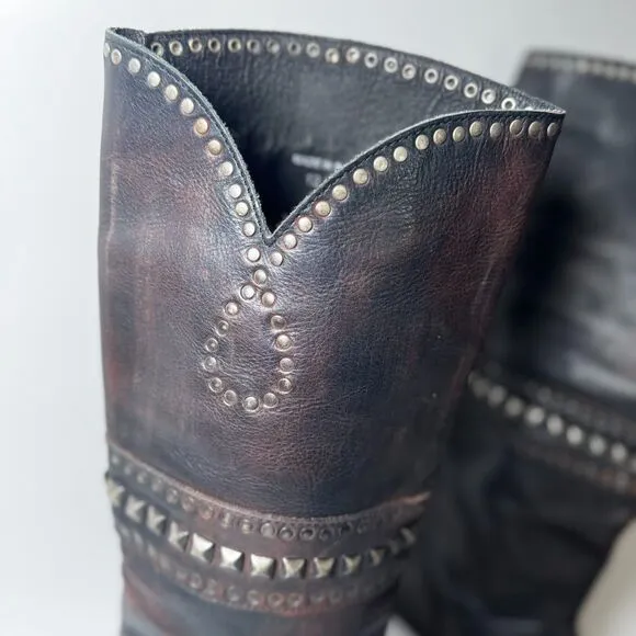 Free People Brown Leather Boots Womens EU 37  Tall Studded Portugal Decorative