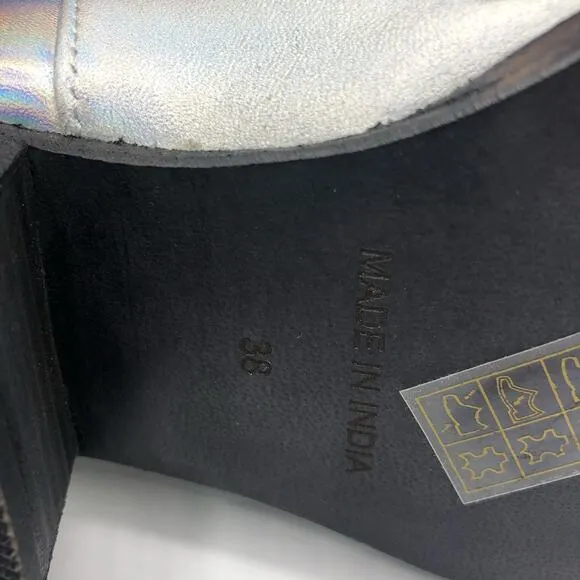 Free People Double-V Ankle Booties Metallic Silver Leather Boots Size 38 US 8