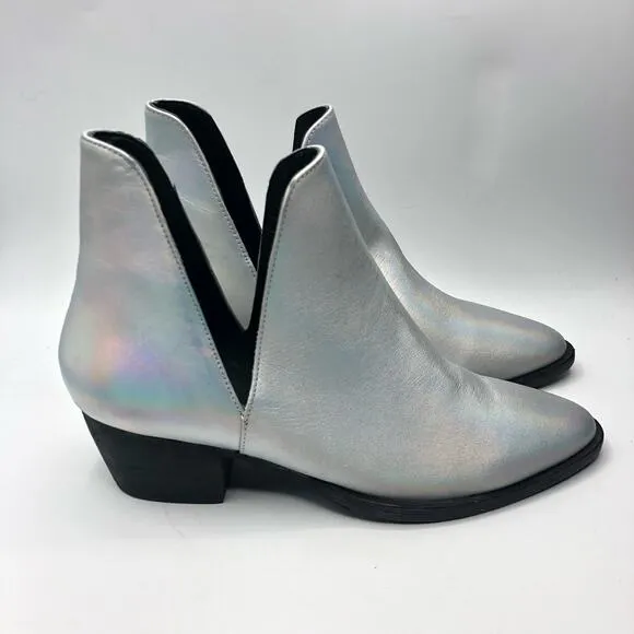 Free People Double-V Ankle Booties Metallic Silver Leather Boots Size 38 US 8