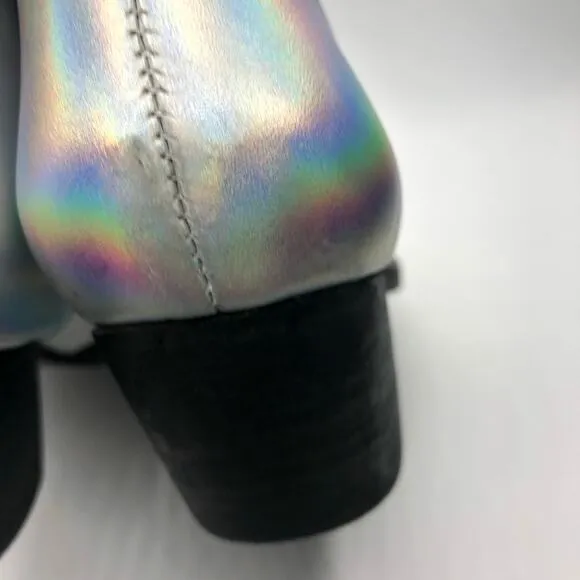 Free People Double-V Ankle Booties Metallic Silver Leather Boots Size 38 US 8