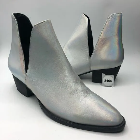 Free People Double-V Ankle Booties Metallic Silver Leather Boots Size 38 US 8