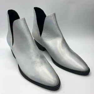Free People Double-V Ankle Booties Metallic Silver Leather Boots Size 38 US 8