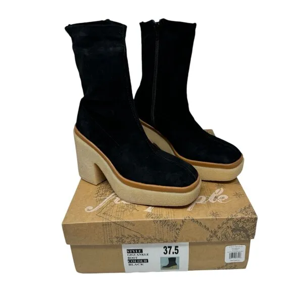 Free People Gigi Ankle Boots in Black Suede Size 7 NWT