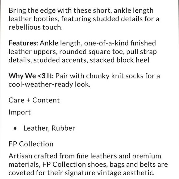 Free People Harmony Studded Ankle Boots/ size 6.5