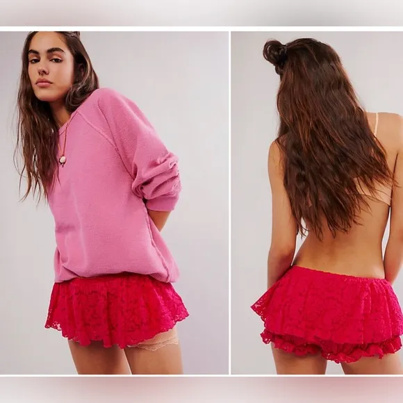 Free People intimately free All Day pink Lace Bloomies shorts size large new