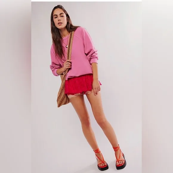 Free People intimately free All Day pink Lace Bloomies shorts size large new