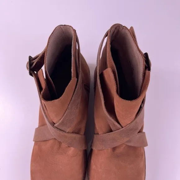 Free People Las Palmas Taupe Brown Ankle Booties Boots Leather Women's 39 US 9