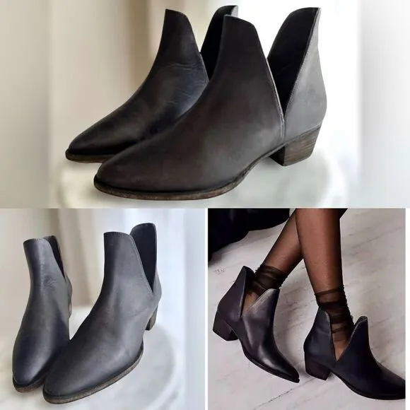 Free People Leather Charm Double V Ankle Boots Size 38.5