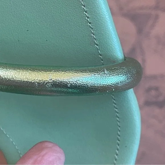 Free People Parker Silver Chain Heels Green Lime Metallic Sz 39