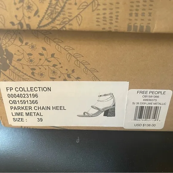 Free People Parker Silver Chain Heels Green Lime Metallic Sz 39