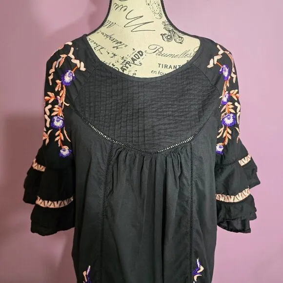 Free People Pavlo embroidered ruiffle loose tunic dress