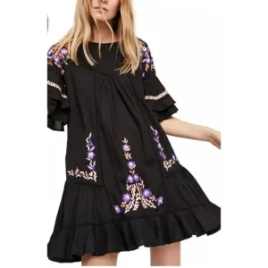 Free People Pavlo embroidered ruiffle loose tunic dress