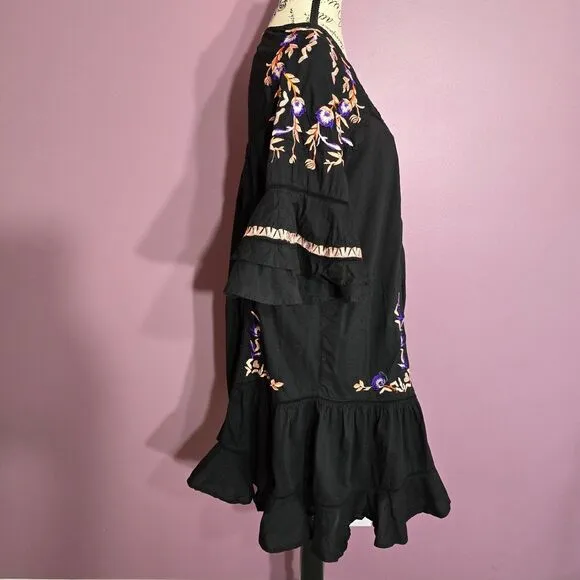 Free People Pavlo embroidered ruiffle loose tunic dress