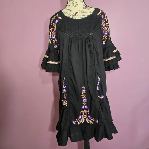 Free People Pavlo embroidered ruiffle loose tunic dress