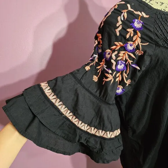 Free People Pavlo embroidered ruiffle loose tunic dress