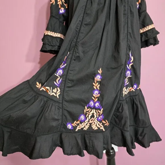 Free People Pavlo embroidered ruiffle loose tunic dress
