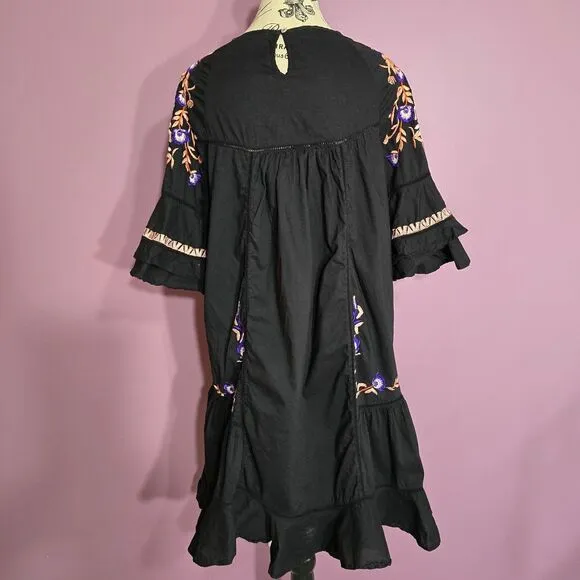 Free People Pavlo embroidered ruiffle loose tunic dress