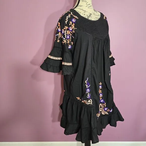 Free People Pavlo embroidered ruiffle loose tunic dress
