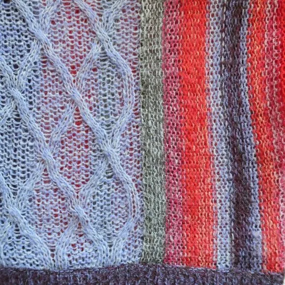 Free People Red Blue Wool Mohair Alpaca Cable Open Knit Long Sleeve Sweater XS