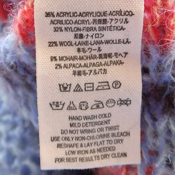 Free People Red Blue Wool Mohair Alpaca Cable Open Knit Long Sleeve Sweater XS