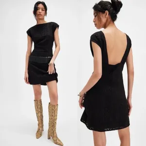 Free People Remember Me Eyelet Mini Cotton Dress Black Size XS