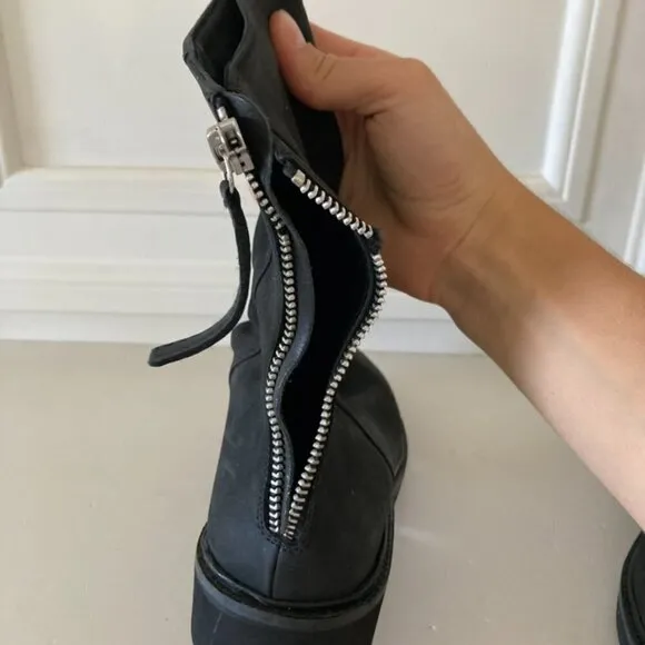 Free People Rylan Black Leather Ankle Boots Sz 38