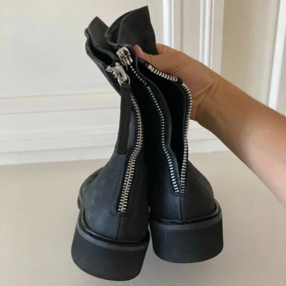 Free People Rylan Black Leather Ankle Boots Sz 38