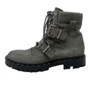 Free People Studded Mountain Brook Moto Boots Size EU 38 Burnished Gray Leather
