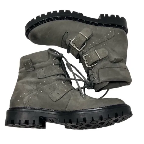 Free People Studded Mountain Brook Moto Boots Size EU 38 Burnished Gray Leather