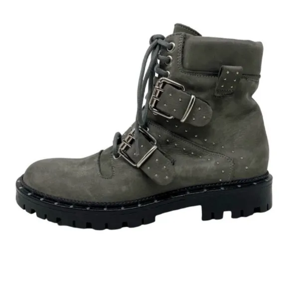 Free People Studded Mountain Brook Moto Boots Size EU 38 Burnished Gray Leather