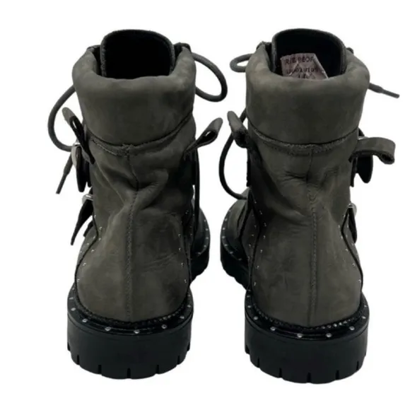 Free People Studded Mountain Brook Moto Boots Size EU 38 Burnished Gray Leather