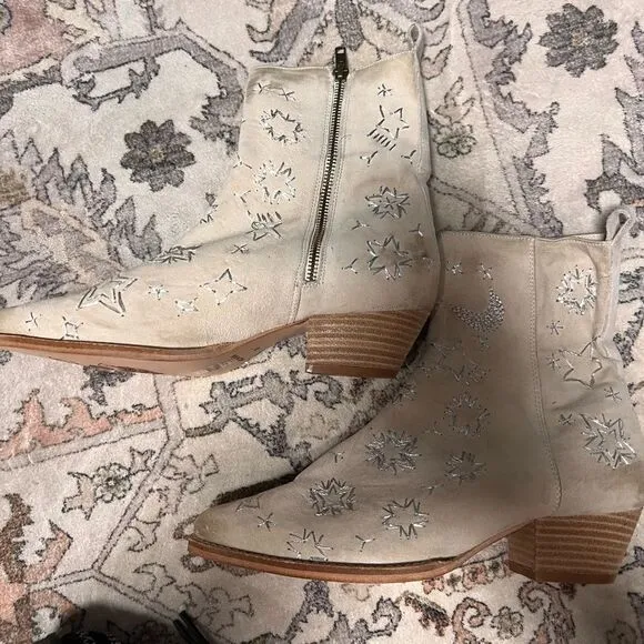Free People Bowers Embroidered Ankle Boots in Taupe Celestial Suede
