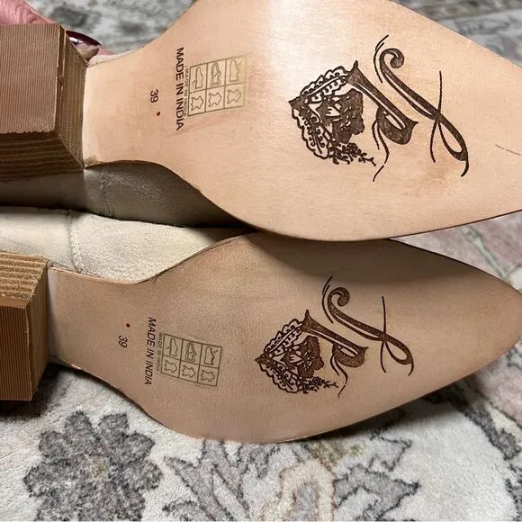Free People Bowers Embroidered Ankle Boots in Taupe Celestial Suede