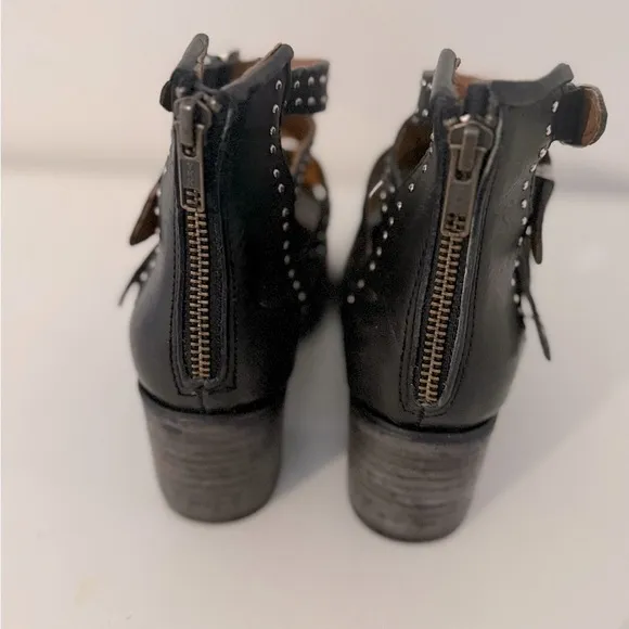 Freebird Black Ankle Boots with Straps and Studs